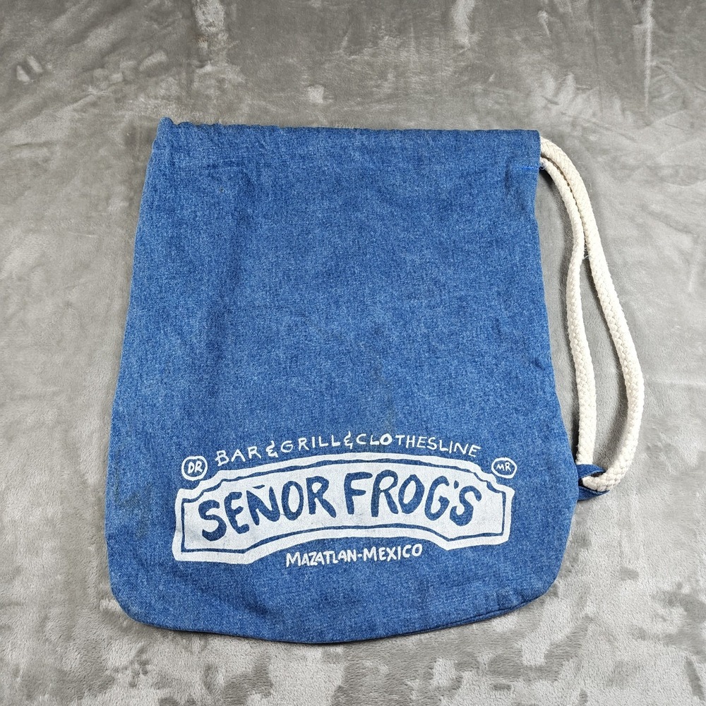 Vintage Senor Frogs Tote Bag Denim Rope Handle Mazatlan Mexico Carlos N Charlies